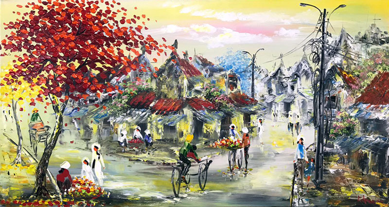 Tranh Sơn Dầu Vẽ Phố Cổ Hà Nội tsd377 - Siêu thị tranh sơn dầu Minh Hưng